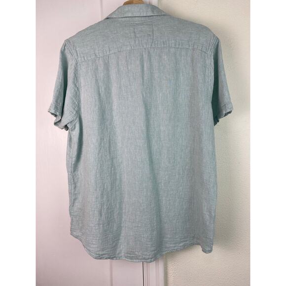 Bruno Positano Size L Aqua Blue Washable Linen Short Sleeve Button Up Shirt - Picture 4 of 6
